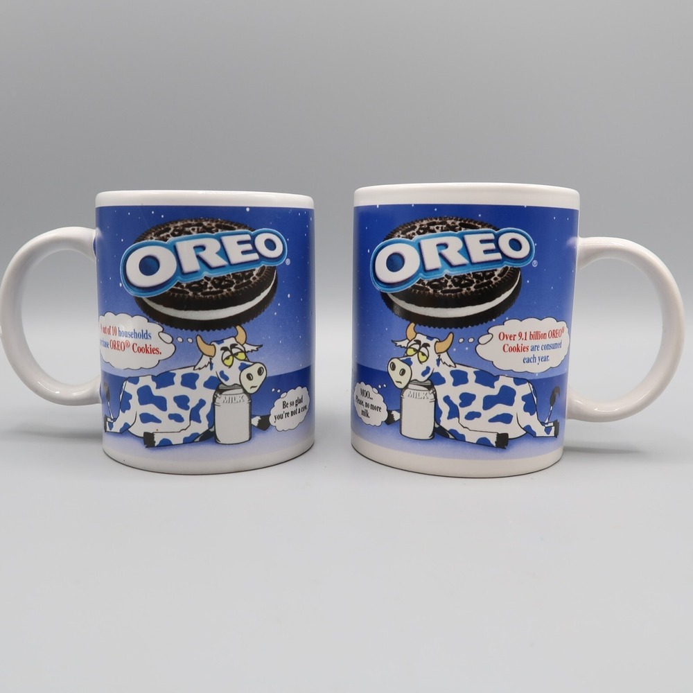 4x Blue White Cow Nabisco Oreo Cookie Collectible Ceramic Coffee Cup Mug Lot Set